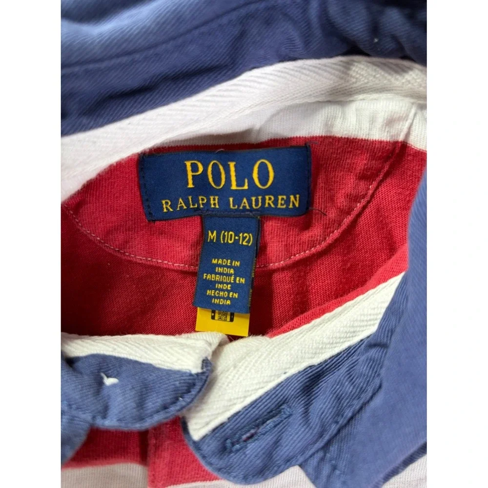 Polo Ralph Lauren Boys Rugby Shirt M 10-12 Red White Navy Striped